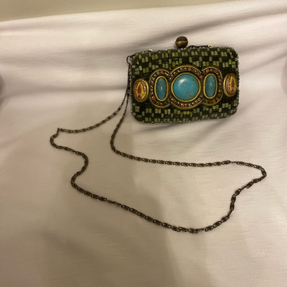 Vintage Carlisle hard clutch with authentic stone beads